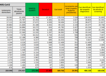 Corona Virus Italia: Totale Positivi oggi: 24.991 i deceduti: 205