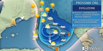 Meteo: Perturbazione in transito con piogge, temporali anche forti e raffiche di vento