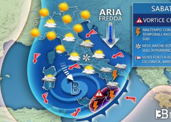 Meteo: Sabato maltempo su parte del sud, neve in appennino e forte vento quasi ovunque