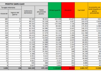 Corona Virus Italia: Totale Positivi oggi: 12.030 i deceduti: 491