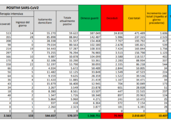 Corona Virus Italia: Totale Positivi oggi: 10.407 i deceduti: 261
