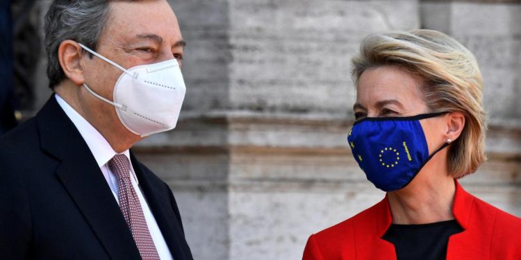 Recovery, von der Leyen oggi con Draghi a Cinecittà