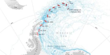 Antartide, Esa: “Iceberg gigante A-68A perde 152 mld tonnellate d’acqua dolce, rischi per habitat”