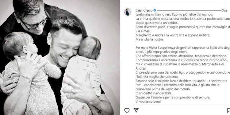 Tiziano Ferro papà di due bimbi, foto di famiglia sui social