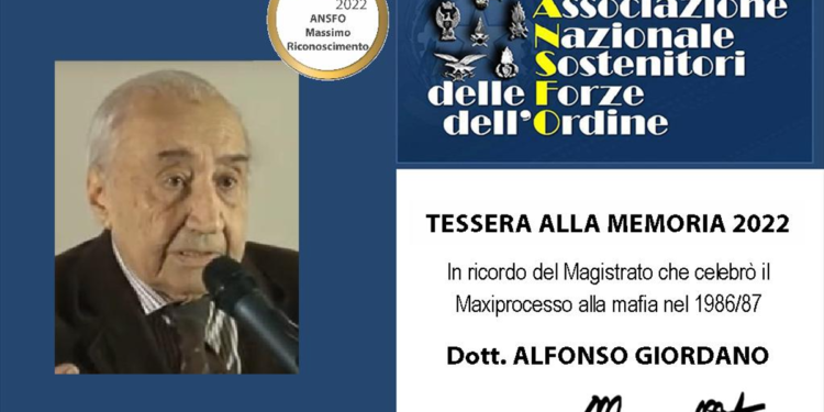 Tessera alla memoria ad Alfonso Giordano dell’Associazione sostenitori forze ordine