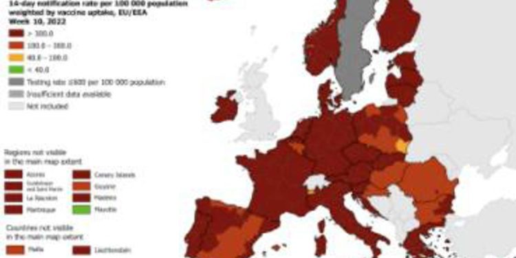 Covid Italia, mappa Ecdc: Valle d’Aosta in giallo, resto in rosso scuro