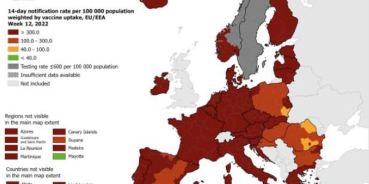 Covid oggi Italia, tutta in rosso scuro: mappa Ecdc