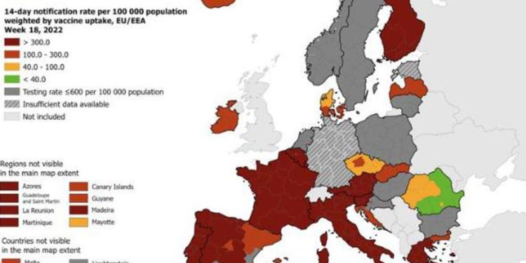 Covid, mappa Ecdc: Italia ancora tutta in rosso scuro