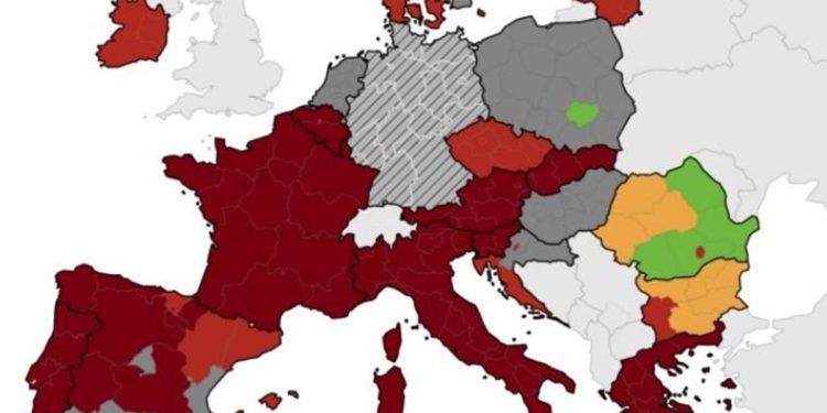 Covid, mappa Ecdc: Italia rosso scuro, fascia maggior rischio