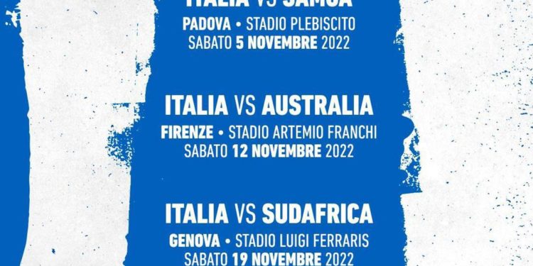 Autumn Nations Series di Rugby, Italia contro Samoa, Australia e Sudafrica