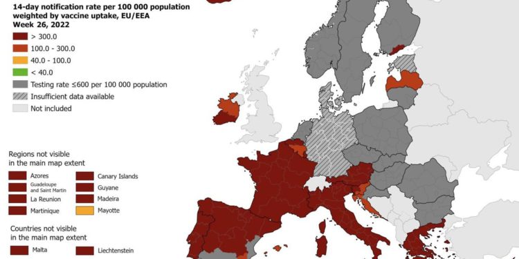 Covid, mappa Ecdc: Italia interamente rosso scuro