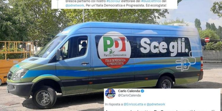 Letta e il bus eco per il tour Pd, ironia Calenda: “Ammazza che brutto”