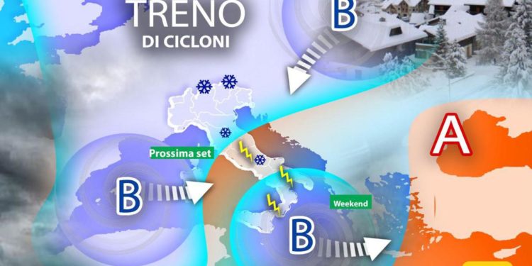 Maltempo e neve, arriva treno di cicloni sull’Italia