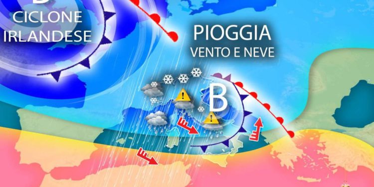 Weekend con ciclone irlandese: ecco pioggia, vento e anche neve
