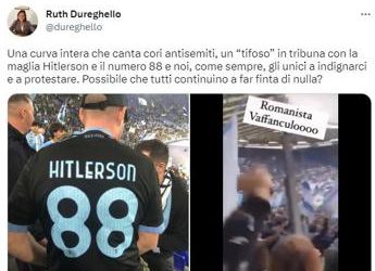 Derby Lazio-Roma, tifoso con maglia ‘Hitlerson 88’: indaga la Digos