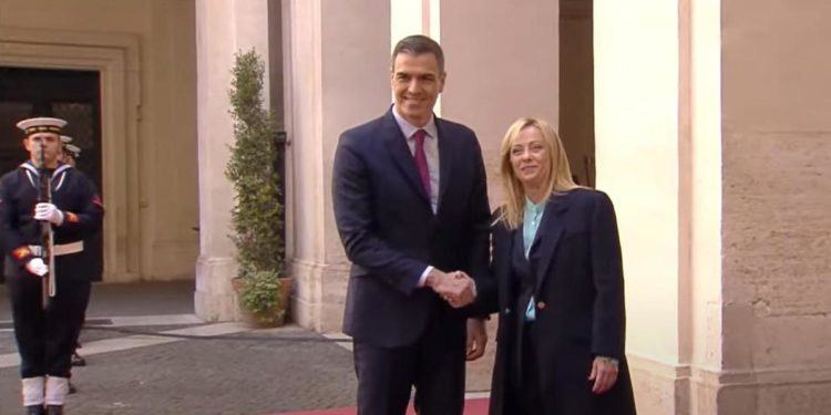 Italia-Spagna, bilaterale Meloni-Sanchez a Palazzo Chigi