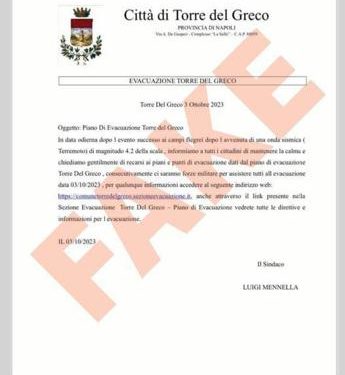 Terremoto Campi Flegrei, falsa lettera evacuazione Torre del Greco