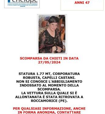 Giallo a Chieti, donna scomparsa dal 27 maggio: ricerche in corso