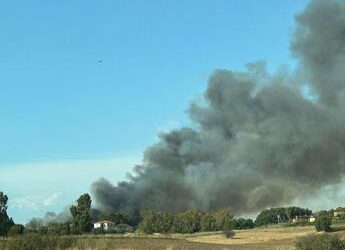 Roma, vasto incendio a Maccarese: in azione vigili fuoco ed elicottero