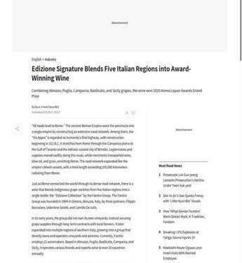 South Korea: Italian wine Fantini triumphs at the 2025 Korea Liquor Awards.