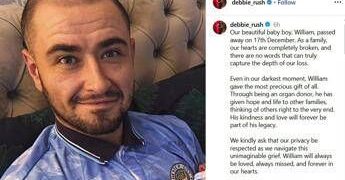 È morto a 31 anni l’attore di ‘Waterloo Road’ William Rush