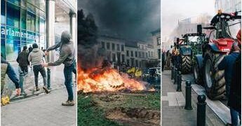 Scontri a Bruxelles, agricoltori in piazza: pietre contro il Parlamento europeo