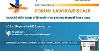 Consulenti lavoro: doppio appuntamento per Forum Lavoro/Fiscale 2026, 22 e 29 gennaio