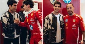 Alcaraz passione Formula 1, abbracci e sorrisi con Leclerc e Hamilton