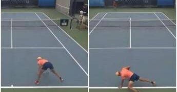 Tennista sbaglia colpi e non si regge in piedi: “Crampi o alcol?”