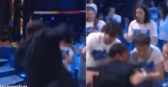 Sal Da Vinci canta a Domenica In, raggiunge la platea e… cade