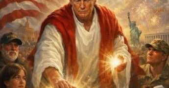 Luce divina e fedeli in preghiera, Trump come Gesù nell’immagine Ai postata su Truth