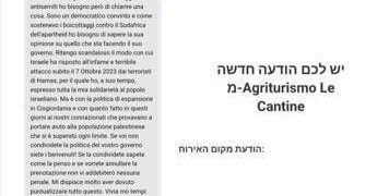 “Benvenuta se dissente da Netanyahu”, il messaggio dell’albergatore toscano a una turista israeliana