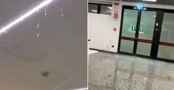 Piove dentro l’aeroporto di Milano Malpensa, acqua vicino a bagagli e biglietteria